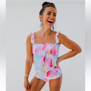 Rad Swim Betsy - Smocked Tankini And High Rise Bottoms-A449